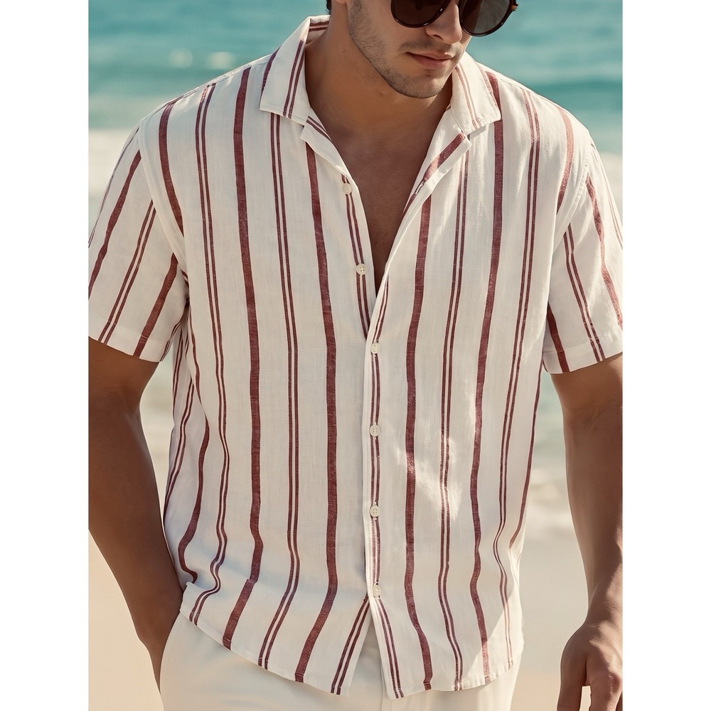Abercrombie & Fitch Linen Oversized Striped Short Sleeve Shirt Men's Medium